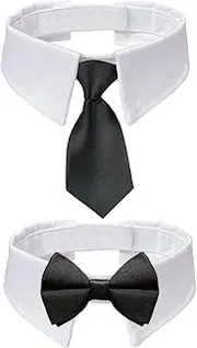 KOOLMOX Dog Tuxedo Bowties: Handcrafted 21'' Adjustable White Collar with Black Bow and Necktie for Large Dogs - Wedding Attire, Pets Birthday Grooming Costumes