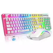 Wireless Pudding Keyboard Mouse Combos Kit 2.4G USB RGB Backlight Keyboard New