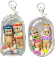 2Pcs Clear Figure Display Case with Keychain Pouch Blind Box Carrying Case for Trinkets & Doll Collectors