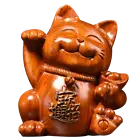 Rosewood Carved Maneki Neko Statue Lucky Cat Feng Shui Decor Art Collection