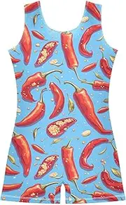 [FRODOTGV] Red Peppers Blue Girl Gymnastic Leotards Toddler Tumbling Outfits for Excise, Tumbling Class, Biketards