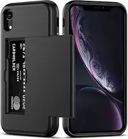 for iPhone XR Case with Credit Card Holder, Areaphmet Wallet Case Slide Cover Dual Layer Hard PC Rubber Cover Phone Case for iPhone XR 5.9'' 2018 Black