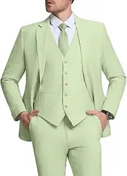 [Pyiuhs] Linen Men Suit 3 Piece Slim Fit Mens Linen Suits Blazer Jackets Vest Pants Set Summer Wedding Prom Tuxedo Outfit