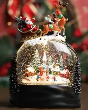 Charming Santa Claus Deer Frame Snow Globe Lantern - USB/Battery Operated