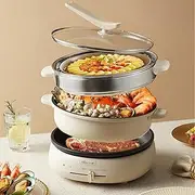 Bear Electric Hot Pot with Removable Pot, 4L Non-Stick Shabu Shabu Pots, Toggle Lever Temperature Control, 3" Depth Electric Cooker with Steamer & Frying Pan for Party, Family and Friend Gathering