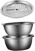 STARTIST Vegetable Slicer Rice Washing Colander and Drain Basin, 3 in 1 Multifunctional Stainless Steel Basin, for Carrots Ginger, 26CM
