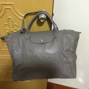 100% LONGCHAMP 長柄 正品 Le Pliage Cuir 小羊皮折疊系列 灰 L號