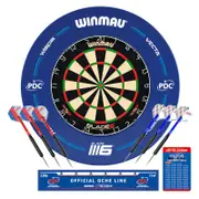 Winmau PDC Set Blade 6 Dart Board + Blue Dartboard Surround + Darts + Oche line