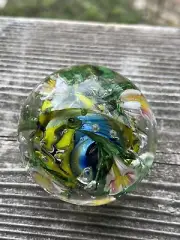 handmade glass marble blue orb chaos Pastel Pink Murini Fantasy Flower