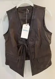 NWT Sundance Catalog Dark Brown “Lorena Leather Vest” Size XS $298