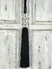 Pair 2 pieces Curtain Tie Backs - 40cm Tassel with Pearl Top - Black