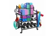 Dumbbell Weight Rack Yoga Mat Ball Storage Kettlebell Shelves Home Gym Sports Gear Garage Equipment Organiser with Wheels