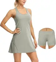 [icyzone] Women Athletic Tennis Dress with Shorts Golf Exercise Running Racerback Tank Dresses