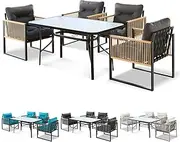 ALFORDSON Patio Bistro Set with 4X Lounge Chairs & 140x80x70cm Coffee Table, Rust-Resistant Steel Frame Outdoor Dining Conversation Set for Patio, Garden & Poolside, Dark Grey Color