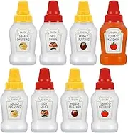 Jspupifip Mini Ketchup Bottles with Sturdy Screw Cap, 25 ml Mini Condiment Squeeze Bottles Portable Honey Sauce Salad Dressing Dispensers Jars Containers for Adults Lunch Box (8)