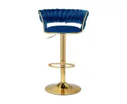 Set of 2 Gas Lift Velvet Bar Stools with Woven Backrest - Navy