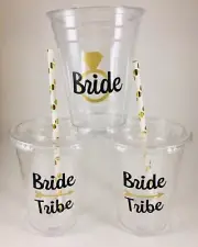 Bride Tribe Party Cups Set of 12 WITH Lids and Straws Bachelorette Bridal