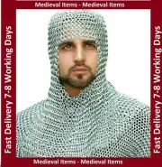 8 mm Chainmail Coif Medieval Armour Butted Chain mail Hood for Knight Templar