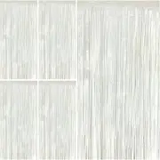 vwl White Macaron Foil Fringe Curtains, 5 Pack 3.3x6.6 Feet Tinsel Streamer Curt