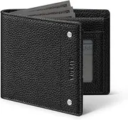 [VULKIT] Men's Bifold Wallet Genuine Leather Wallet RFID Blocking with Multiple Card Slots and Double ID Windows Everyday Carry Wallet