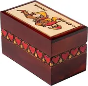 Artisan Owl Polish Handmade Four Suited Joker Card Wooden Box with Red Interior, Holds Two Decks of Cards