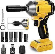 Cordless Impact Wrench, 600Nm 1/2 inch Brushless Impact Gun Compatible with Dewalt 18 V 20 V, Electric Impact Driver 3 Speeds Adjustment and 12 Accessory for Car Furniture Car Tyre Change - NO Battery