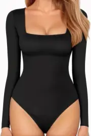 MANGOPOP Bodysuit Size {Medium} Square Neck/ Long Sleeve/ Slim Fitted