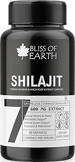 Shilajit Capsules For Men & Women, High Purity Shilajit Extract Capsules Sourced From Himalaya With Korean Ginseng & Maca Root Extract, 60 Veg Capsules, 600Mg