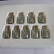 9 Mini Gemstone Wishing Bottles Chip Crystal Healing Tumbled Gem Reiki Wicca Stones Set (9pcs Pyrite)