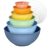 6-Piece Plastic Mixing Bowl Set with Lids for Kitchen, Nesting Storage Bowls ...
