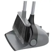 Broom and Dustpan Set with Adjustable Long Handle, Upright Combo for Gray