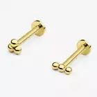 14k Solid Gold Trinity Ball Internally Threaded Labret Stud Earring, 18Gauge
