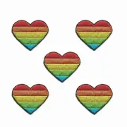 Rainbow Heart Patches (5-Pack) Heart Embroidered Iron On Patch Applique