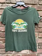 Topo Designs Peaks Valleys Graphic T Shirt Green Sm Juniors Women’s Organic NWT