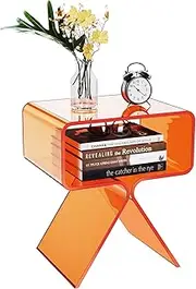 solaround Acrylic Nightstand Side Table Modern Design Clear End Table for Living Room (Orange)