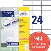Avery Zweckform 3490 Address Labels A4 with UltraGrip 70 x 36 mm 30 Sheets Matte Paper Printable Self-Adhesive Address Labels 720 Adhesive Labels White