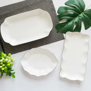 家用骨瓷盤子微波金邊水果盤沙拉盤餃子盤焗飯盤簡約陶瓷深菜盤子