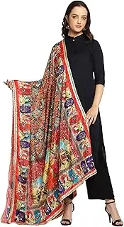 [Weavers Villa] Women's Poly Silk Digital Graphic Printed Mirror Work Ethnic Dupatta, Chunni (2.25 Mtrs)