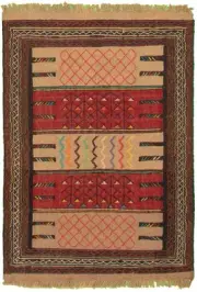Vintage Hand Woven Carpet 3'7" x 5'7" Traditional Wool Kilim Rug