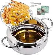 Deep Fryer Pot,304 Stainless Steel Tempura Frying Pot With Thermometer And Oil Drip Drainer Rack Lid for Turkey Legs, Chicken Wings, French Fries