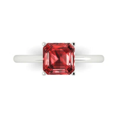 2.0 ct Asscher Cut Natural Red Garnet Wedding Bridal Promise Ring 14k White Gold