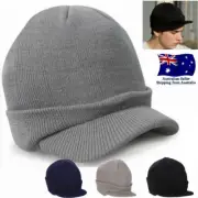 Knit Unisex Ladies Men Baggy Rasta Beanie Hat Cap Ribbed with Brim Visor Peak AU
