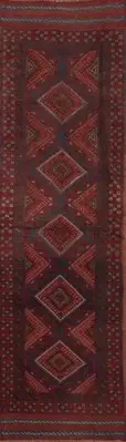 Handmade Wool Oriental Runner Rug Red Traditional Nomadic Afghan Carpet 2x8