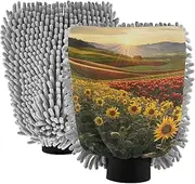 XYMZR Sunflower Tulip Sunrise Landscape Absorbent Microfiber Car Wash Mitt, Funny Cute Anime Scratch Free for Cars Cleaning, Home Cleaning Mitts, 2 Pack, 10.24” L x 7.09” W