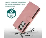 For Samsung Galaxy S21 Ultra Case, Leather Zipper Purse Flip Cover Case with Card Slot Holder Wrist Strap Lanyard (Pink)
