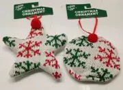 NEW WITH TAGS SET OF 2 CHRISTMAS Snowflake Pattern Christmas Tree Ornaments