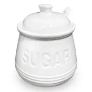 Sugar Bowl with Lid and Spoon, Ceramic Sugar Containers for Countertop, White