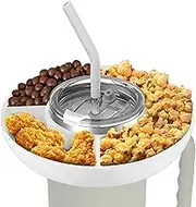 Snack Bowl for 40oz Tumbler with Handle 3 Compartment Tumbler Snack Tray Food Grade Cup Snack Container 1.6 Inch Deep Snack Ring Divided Cups Snack Platters for Chips Candy Popcorn (White)