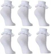 [Hari Deals] 6 Pairs Girls School Plain Rich Frilly Lace Top Cotton Socks