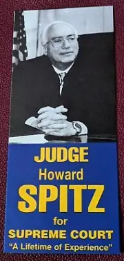 Judge Howard SPITZ for Supreme Court - Campaign Palm Card 1994 Westchester, NY